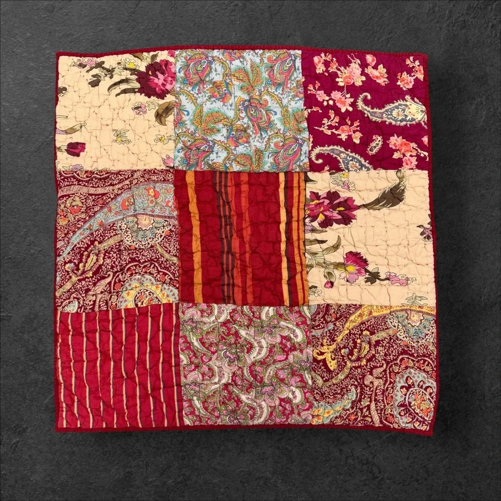 Pottery Barn GeorgiaPatchwork‎ Quilted Euro Sham Set 2 Floral Paisley 26x26